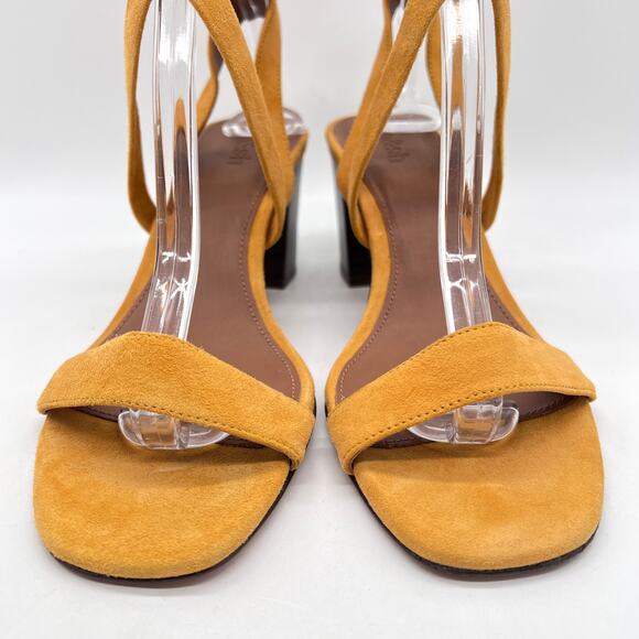 BA&SH Cequoia Strappy Heeled Sandal Women 39 Yellow Suede Block Stacked heel NEW - Picture 2 of 15